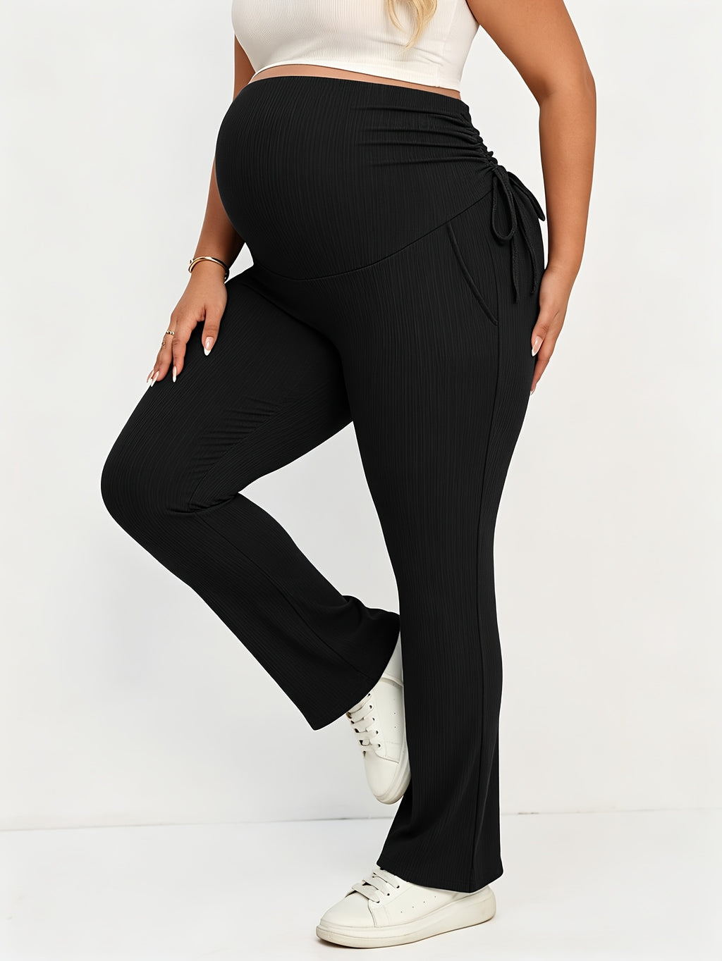 Pantalon de maternité grande taille — Maille côtelée noire