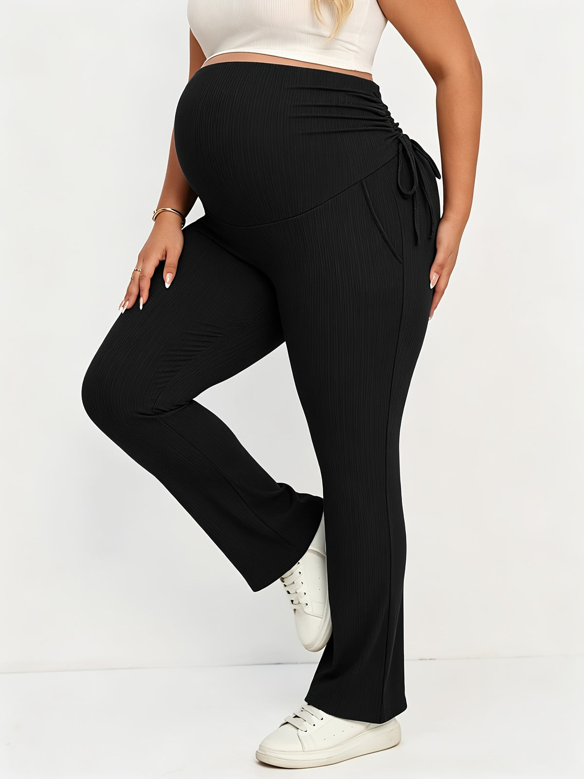 Pantalon de maternité grande taille — Maille côtelée noire