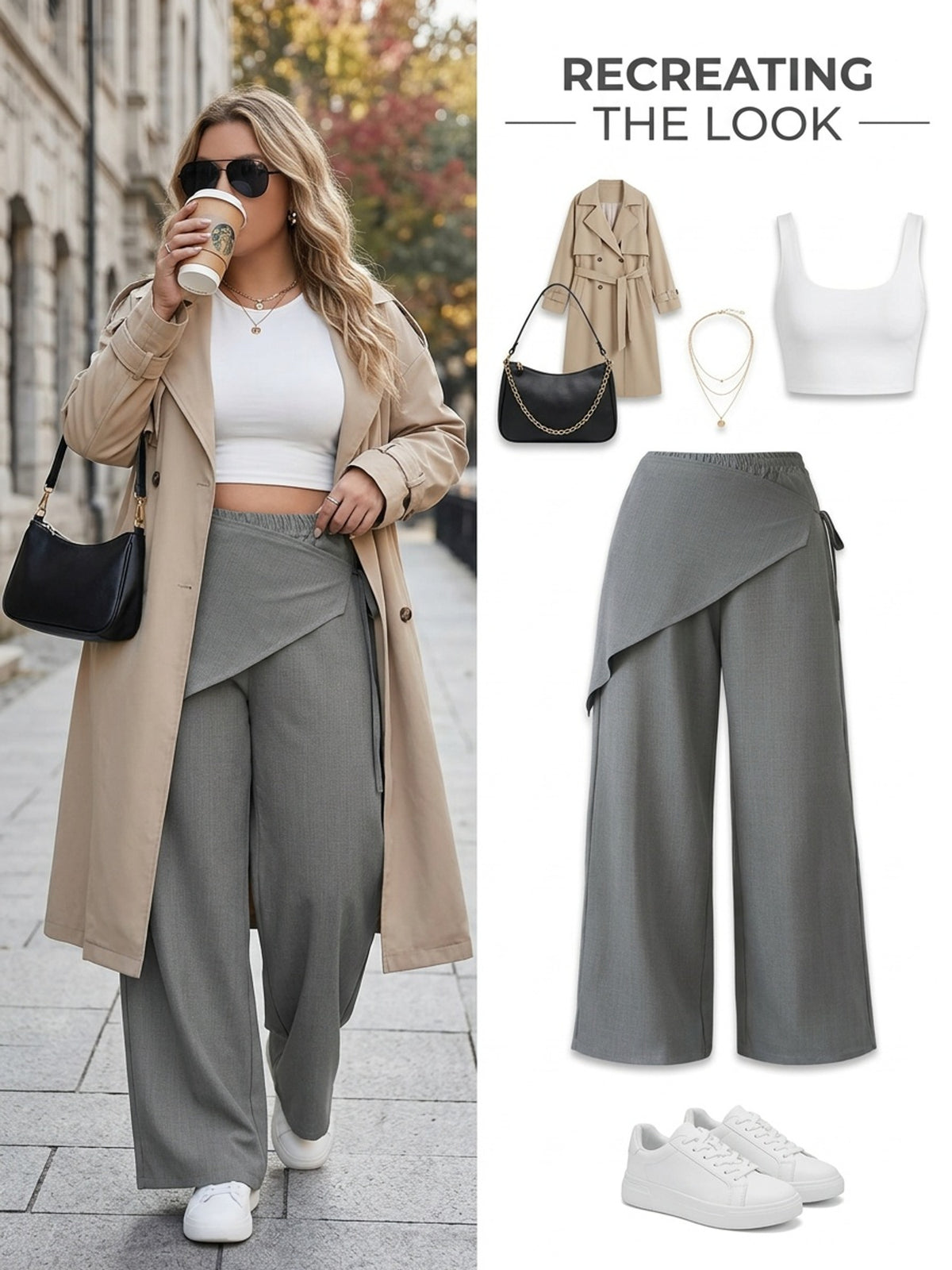 Pantalon noir grande taille — Pan drapé croisé sur le devant