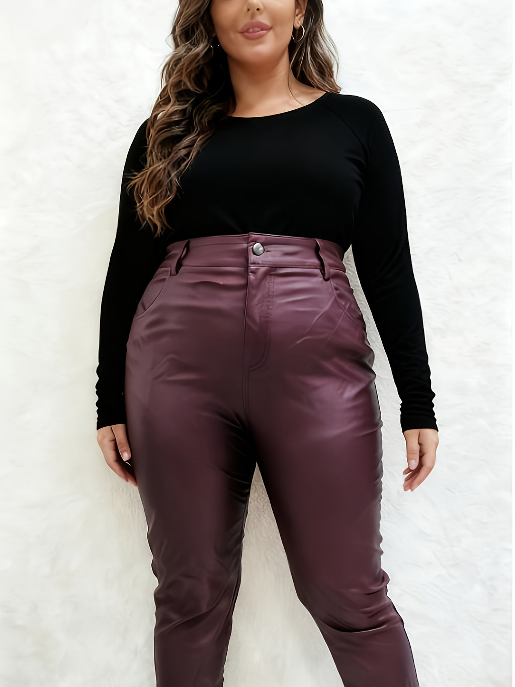Pantalon effet cuir grande taille, bootcut