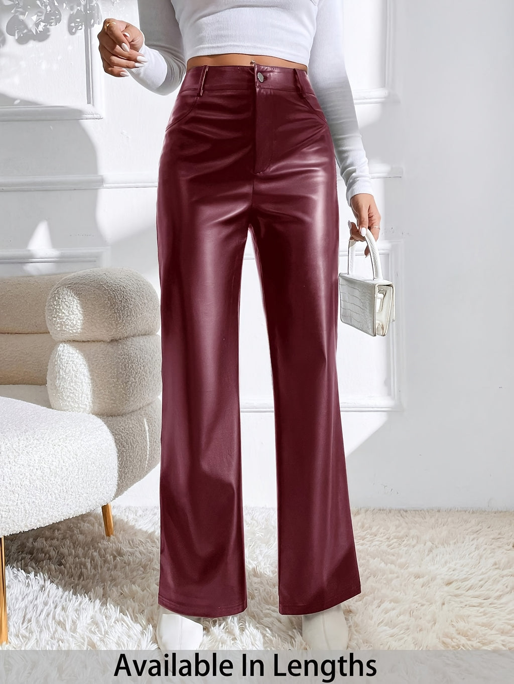 Pantalon simili cuir mat grande taille — Évasé, sans élasthanne