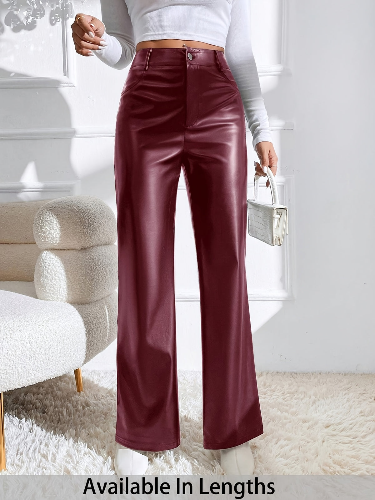 Pantalon simili cuir mat grande taille — Évasé, sans élasthanne