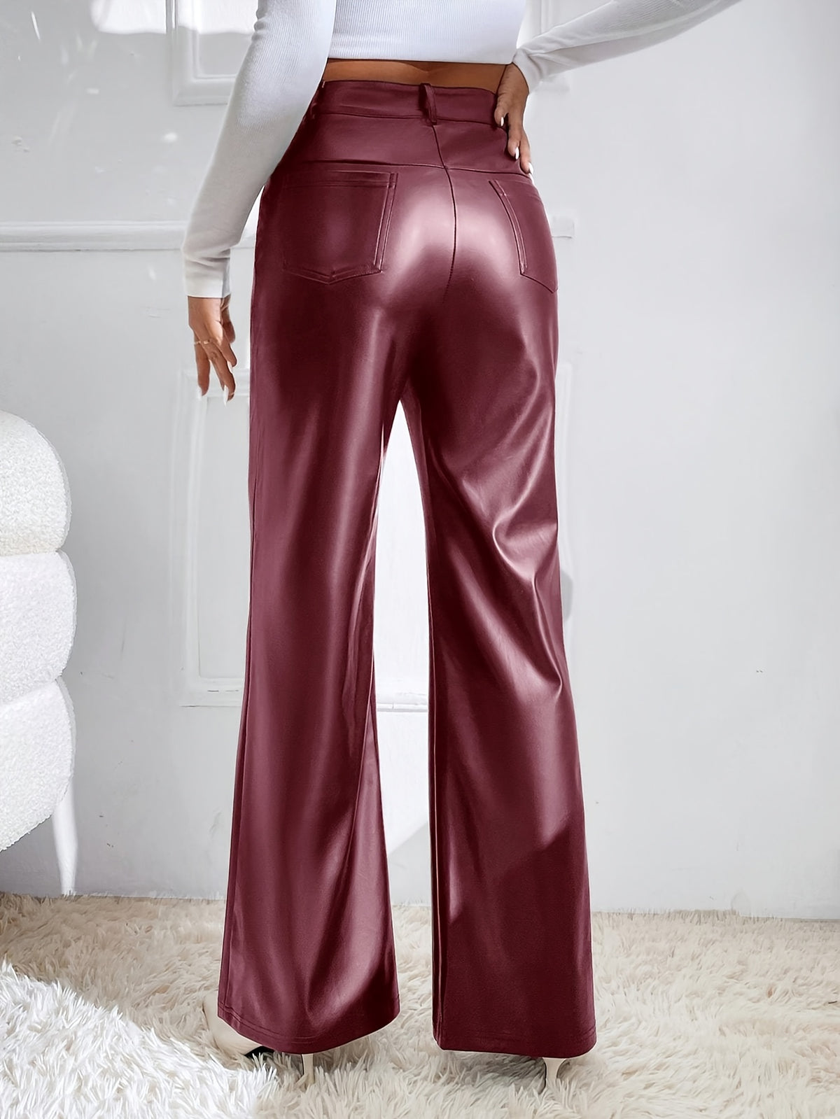 Pantalon simili cuir mat grande taille — Évasé, sans élasthanne