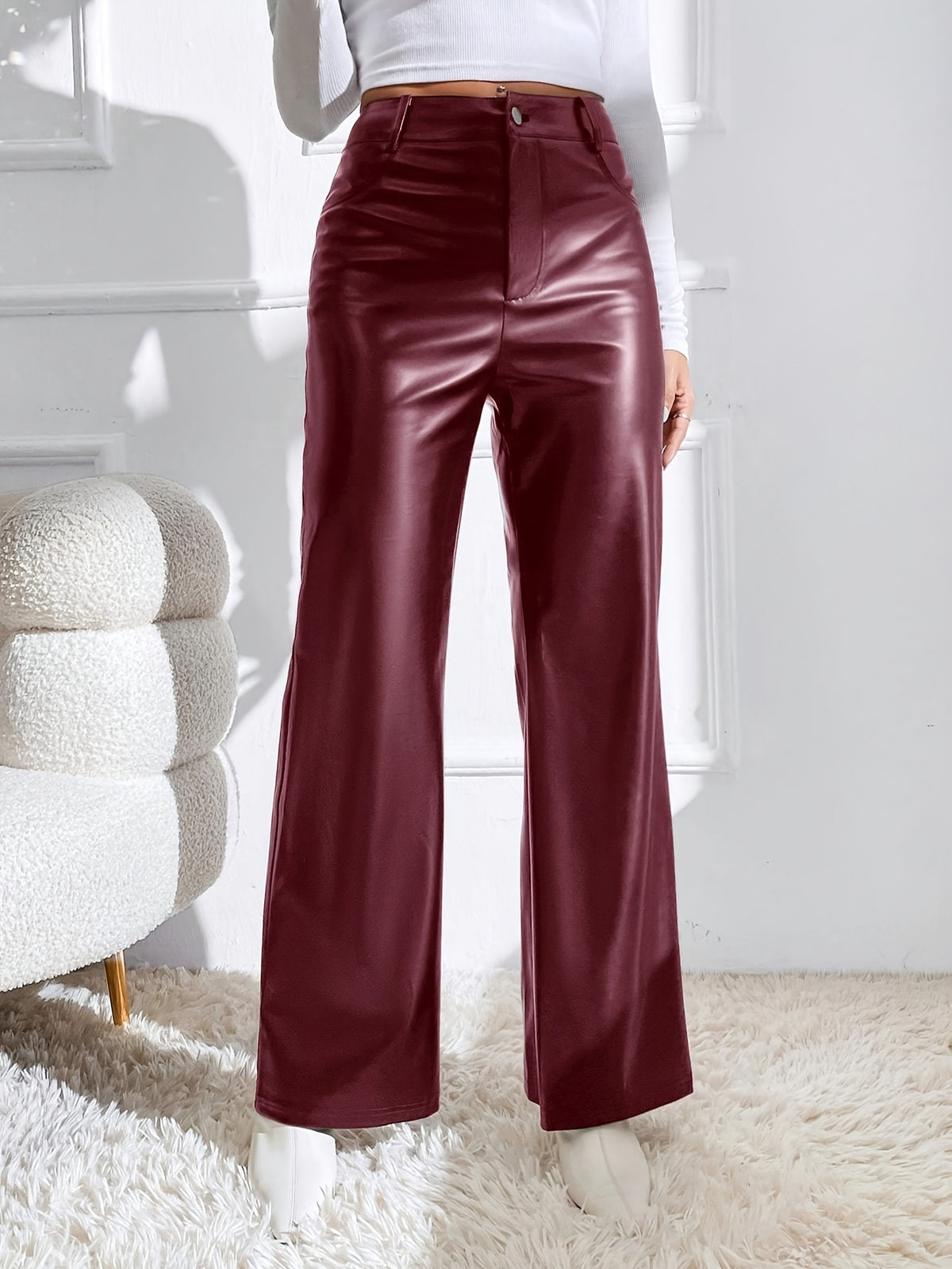Pantalon simili cuir mat grande taille — Évasé, sans élasthanne