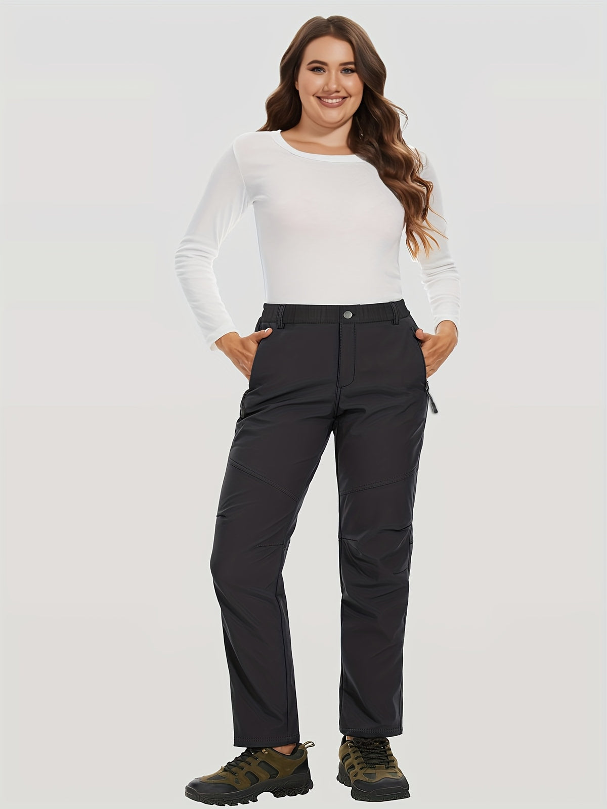 Pantalon de ski grande taille, bas de jambe à cordon bloqueur