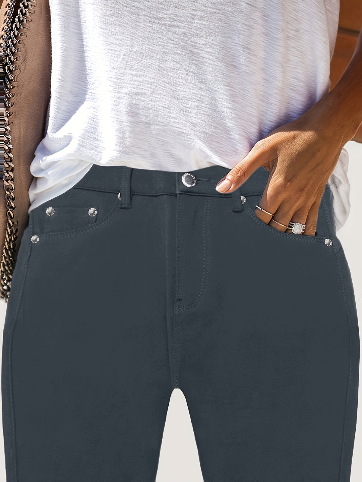 Pantalon slim grande taille, quatre teintes, cinq poches