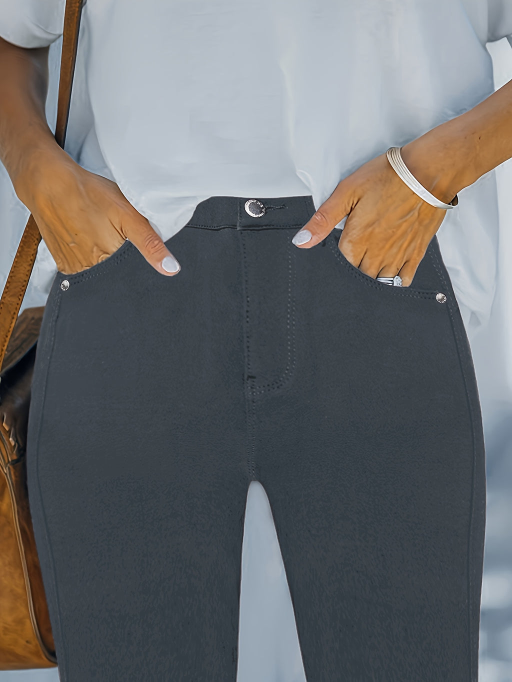 Pantalon slim grande taille, quatre teintes, cinq poches