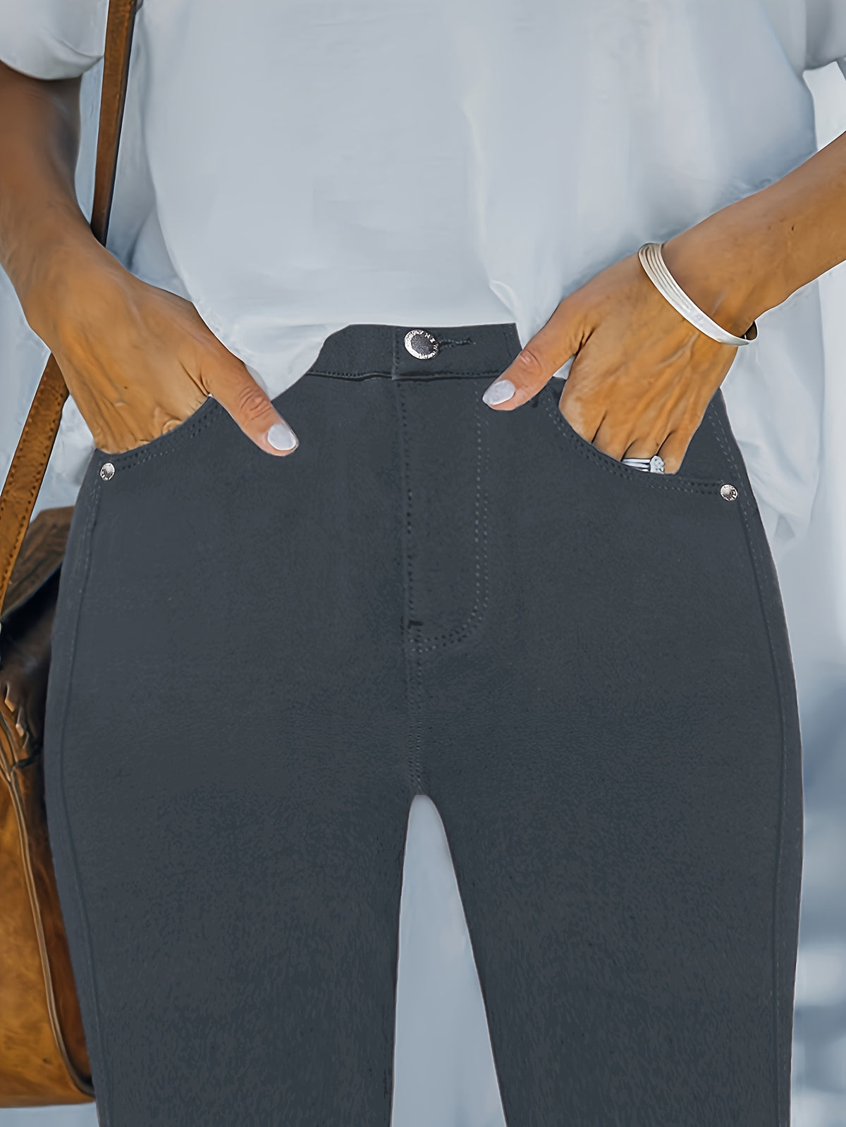 Pantalon slim grande taille, quatre teintes, cinq poches