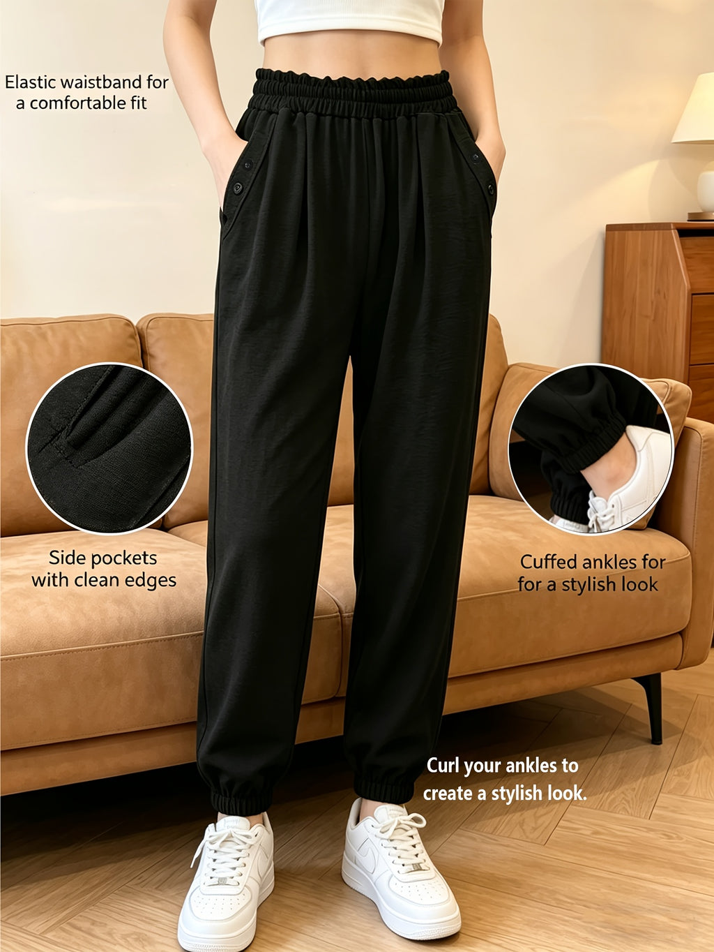 Pantalon de sport grande taille, poches fermées à deux boutons