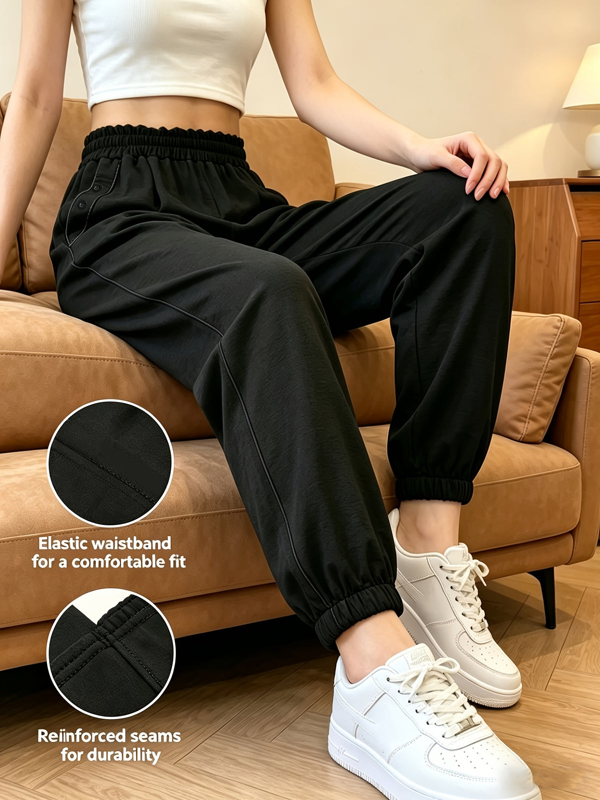 Pantalon de sport grande taille, poches fermées à deux boutons