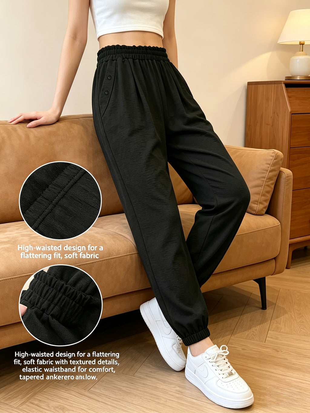 Pantalon de sport grande taille, poches fermées à deux boutons