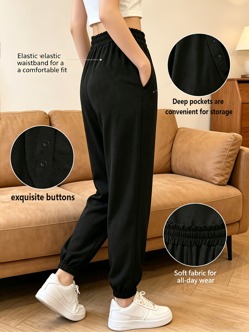 Pantalon de sport grande taille, poches fermées à deux boutons