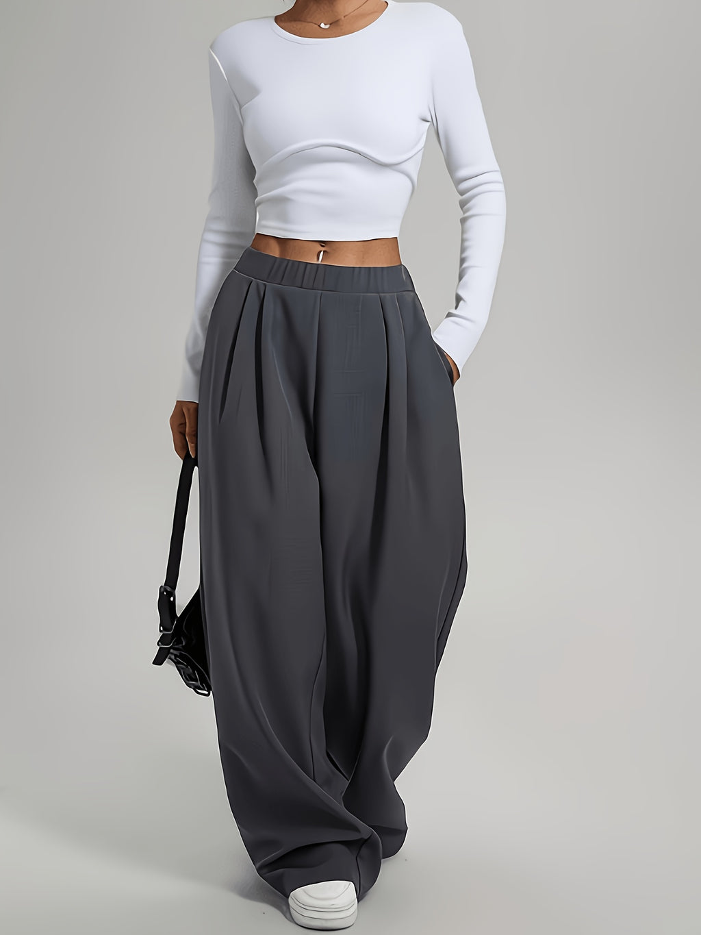 Pantalon tailleur grande taille — Coupe large, taille mi-haute