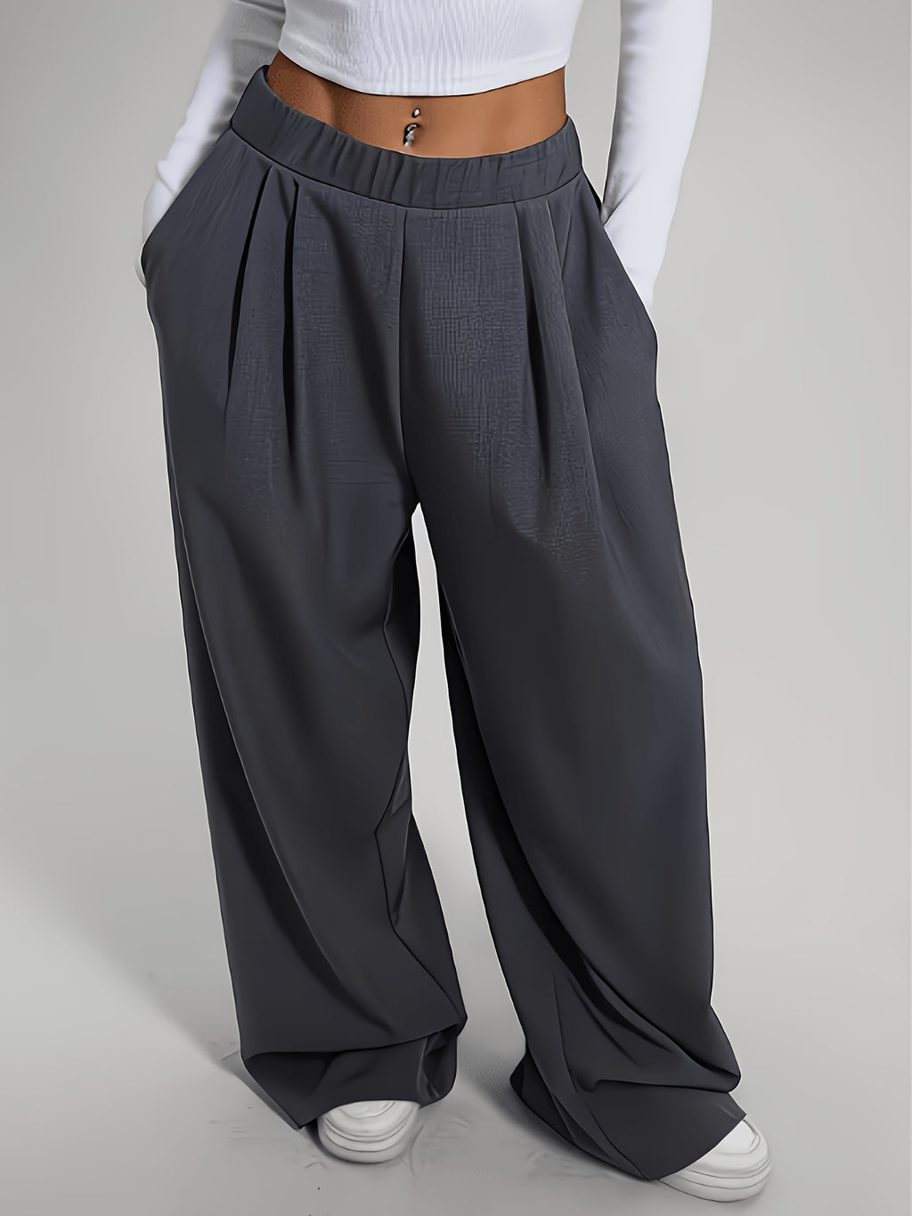 Pantalon tailleur grande taille — Coupe large, taille mi-haute
