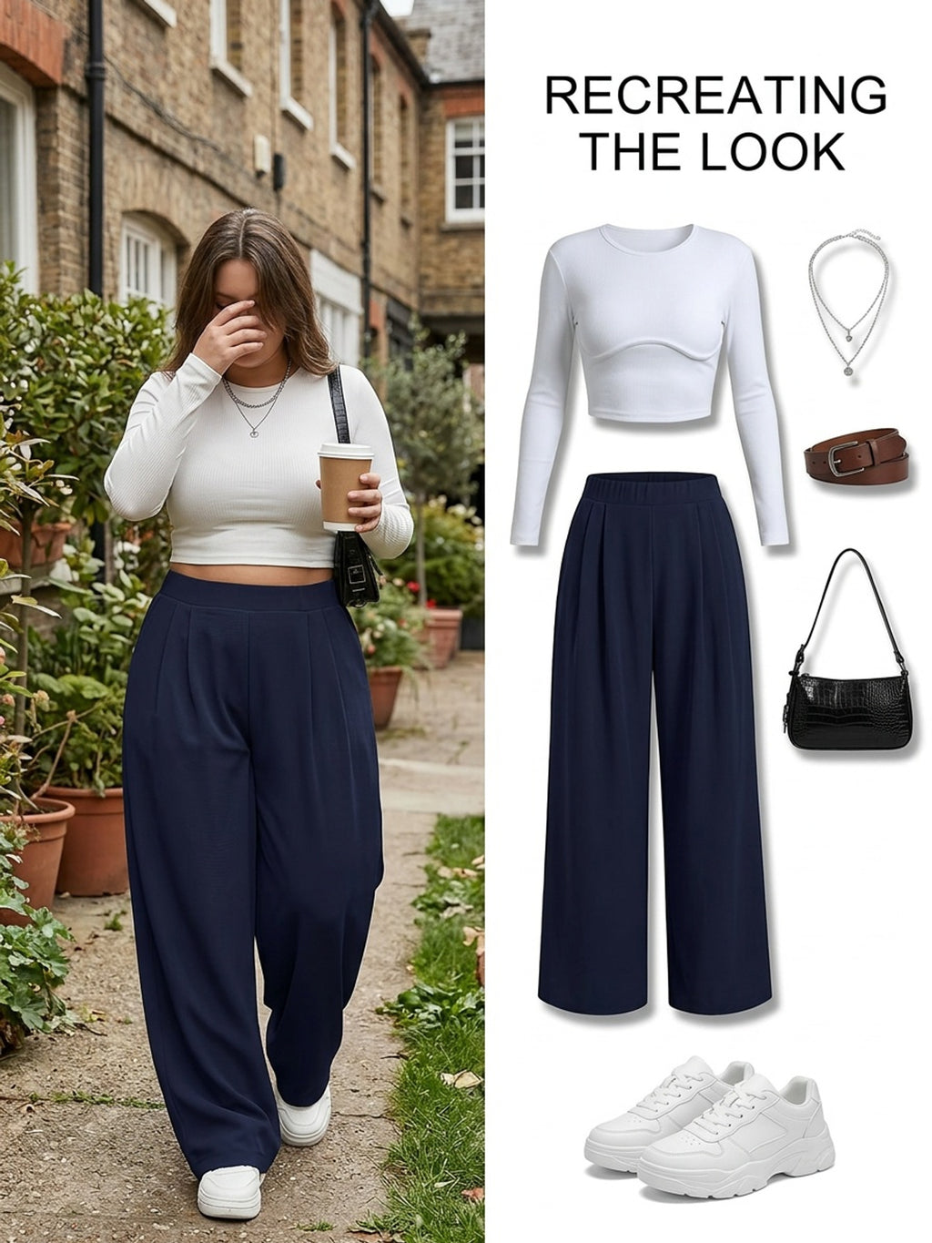 Pantalon tailleur grande taille — Coupe large, taille mi-haute