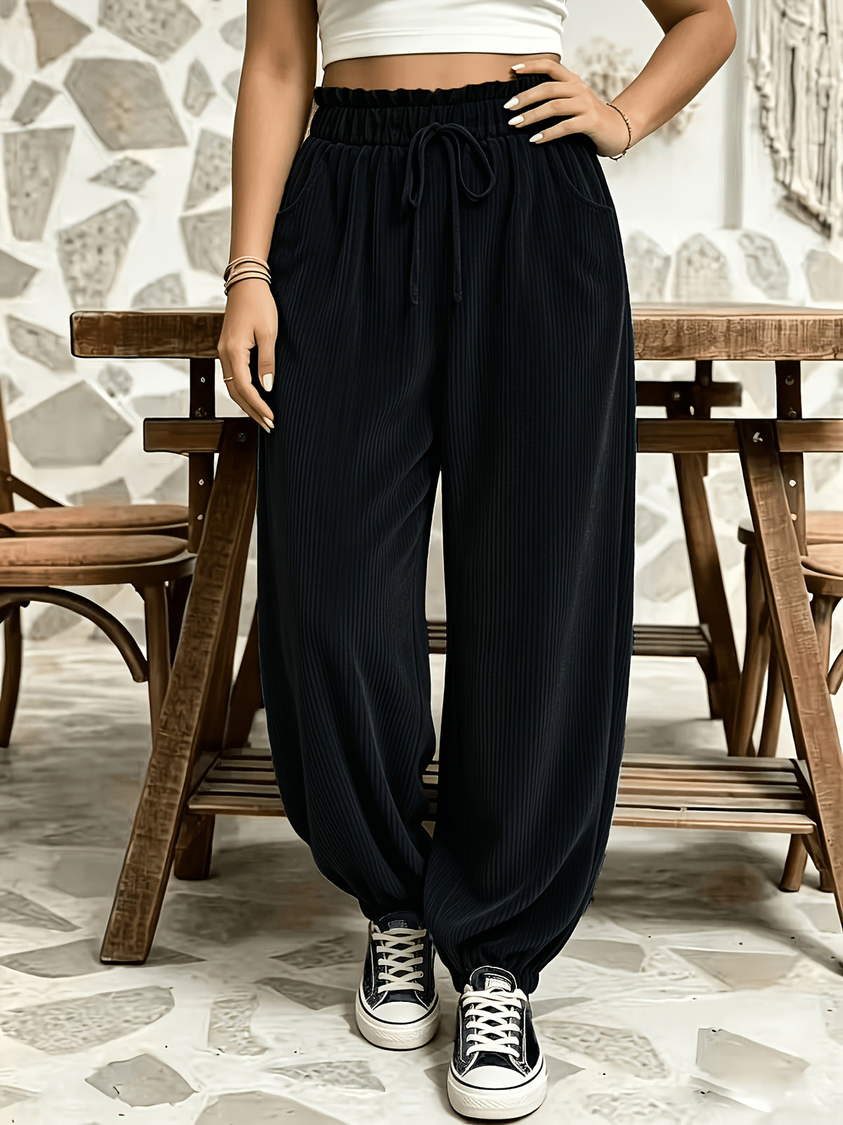 Pantalon carotte grande taille — Velours côtelé marron chaud