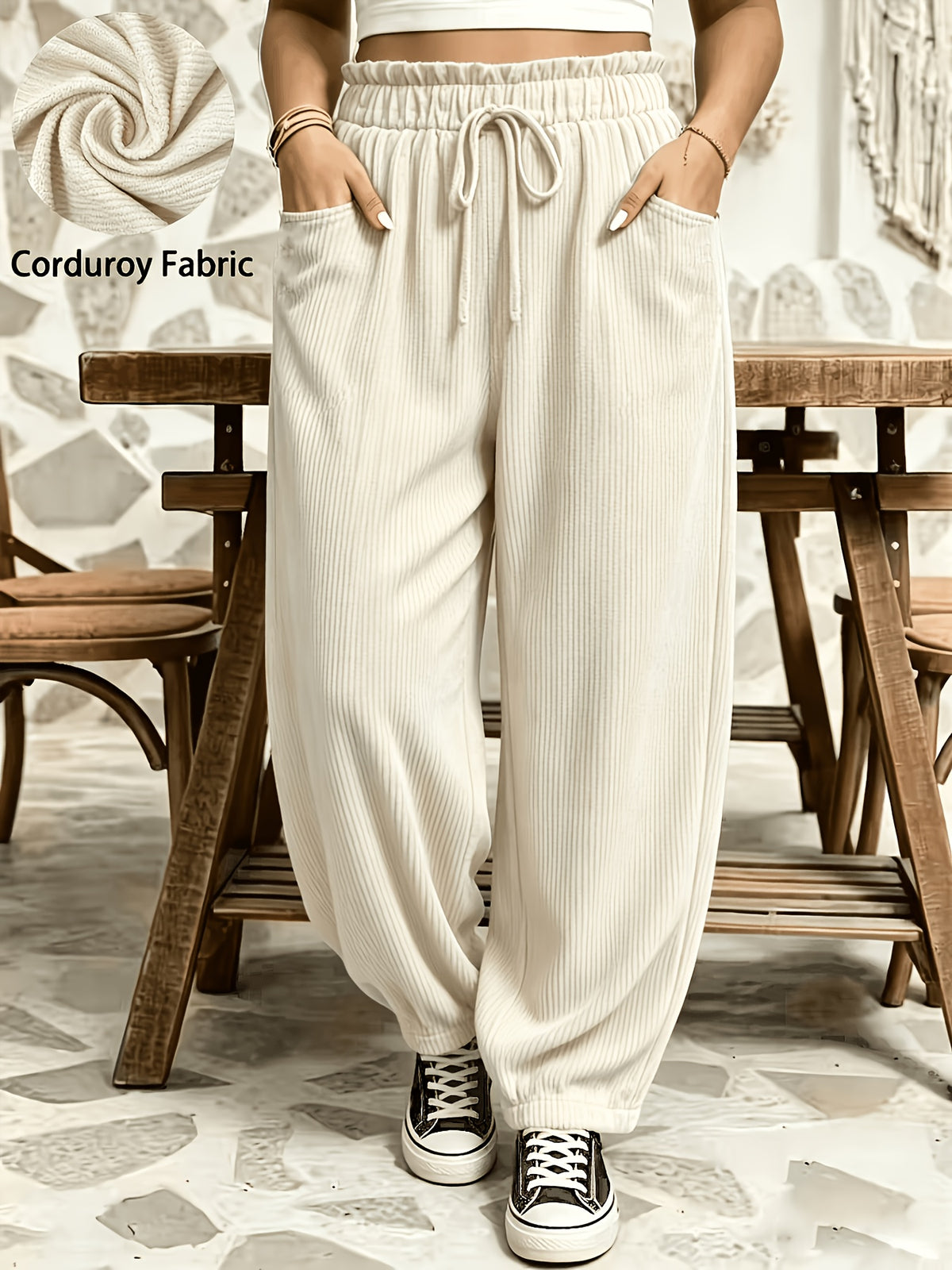 Pantalon carotte grande taille — Velours côtelé marron chaud
