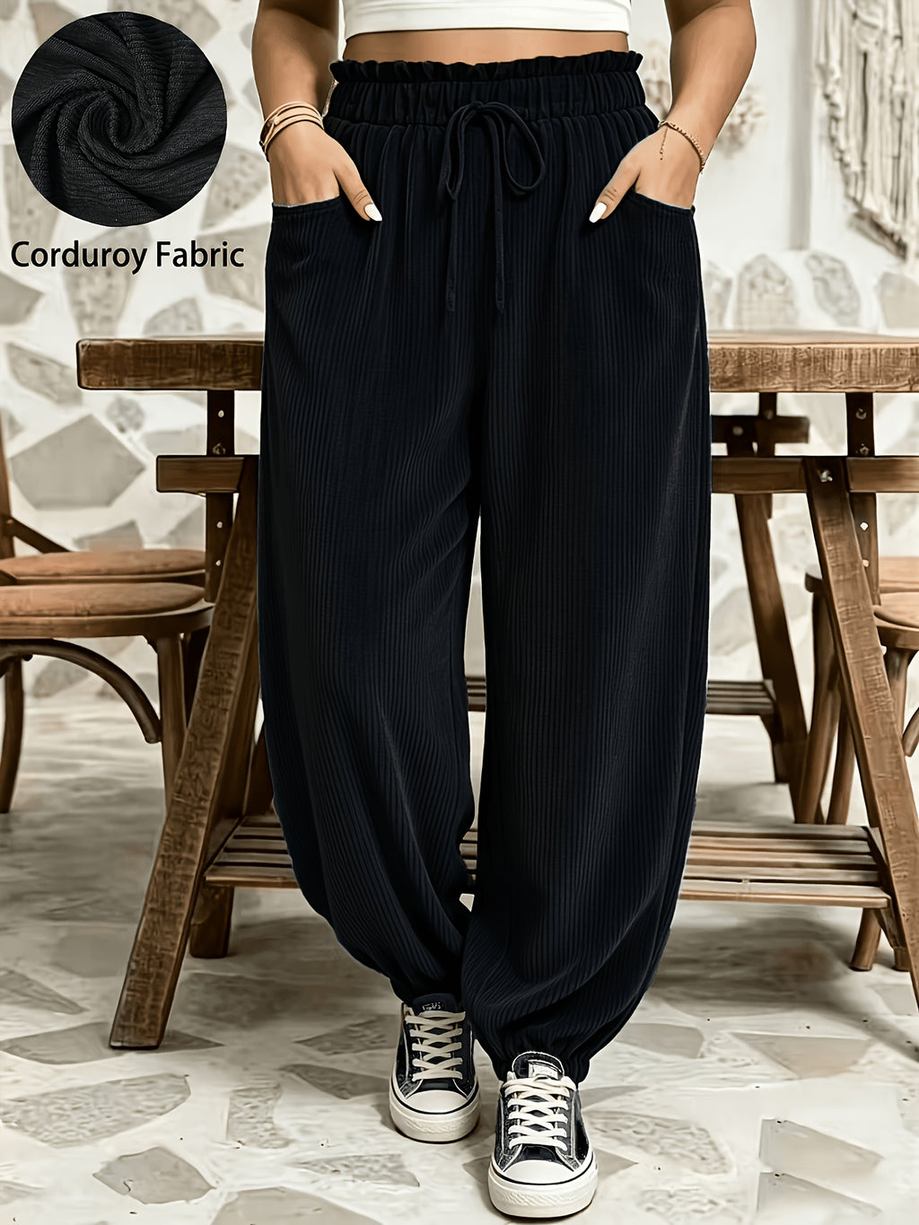 Pantalon carotte grande taille — Velours côtelé marron chaud