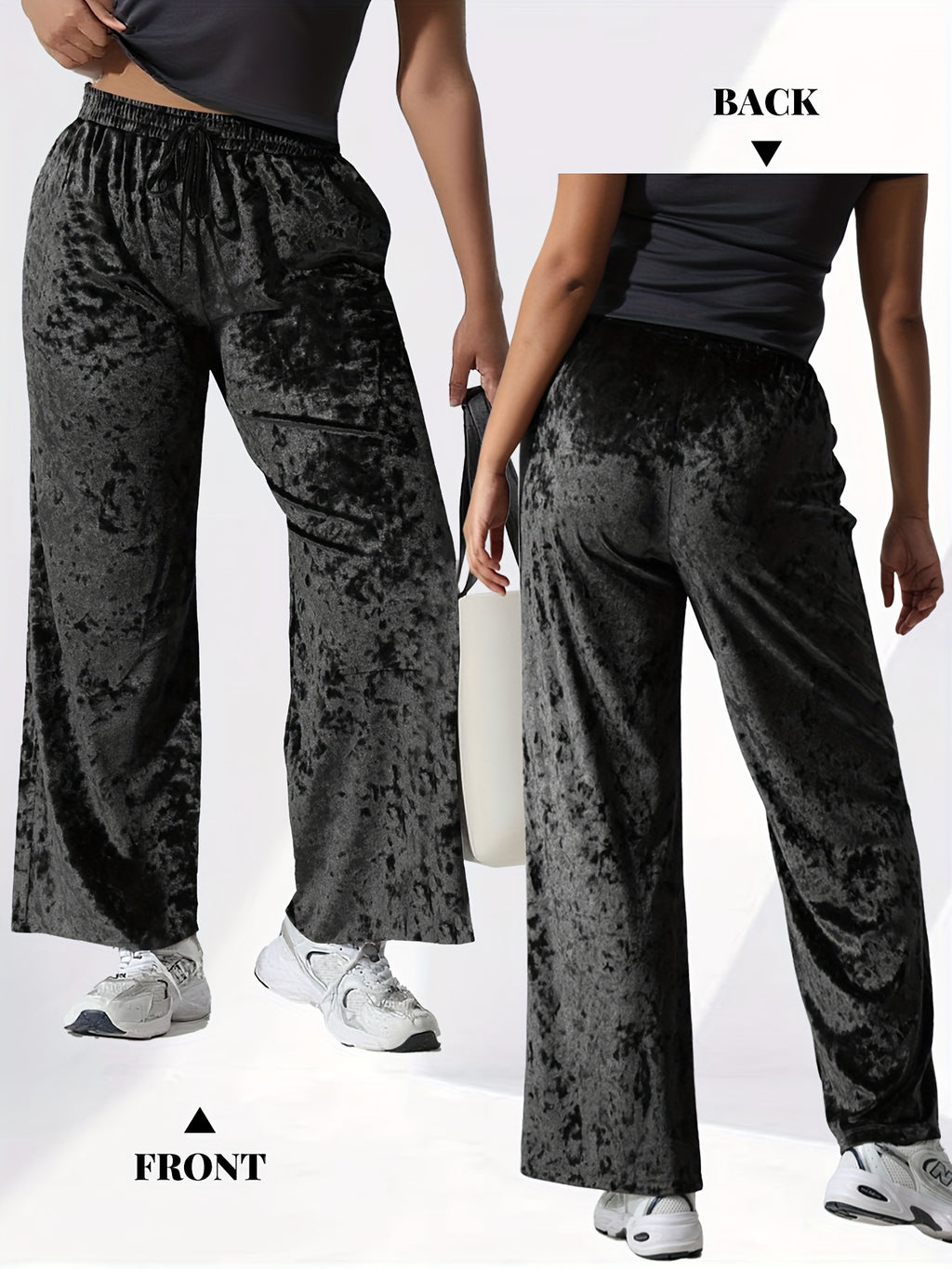Pantalon en velours grande taille — Froissé, jambes larges