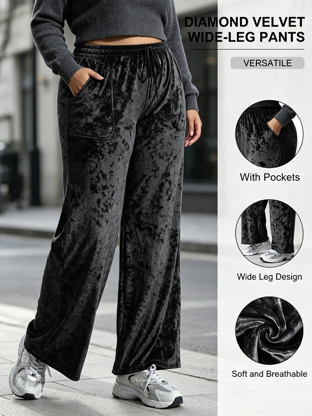 Pantalon en velours grande taille — Froissé, jambes larges
