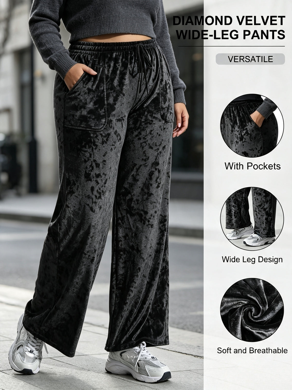 Pantalon en velours grande taille — Froissé, jambes larges