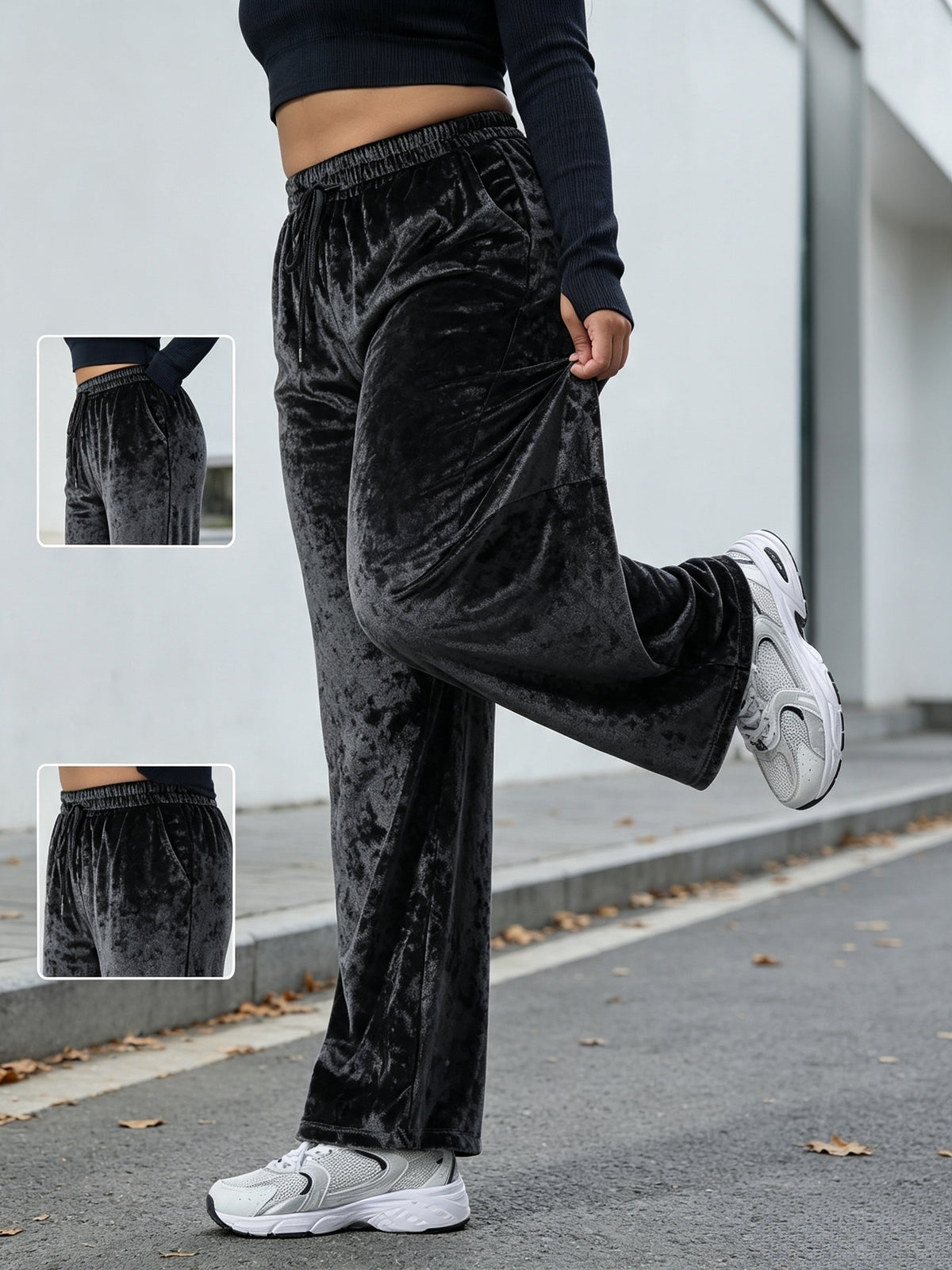 Pantalon en velours grande taille — Froissé, jambes larges