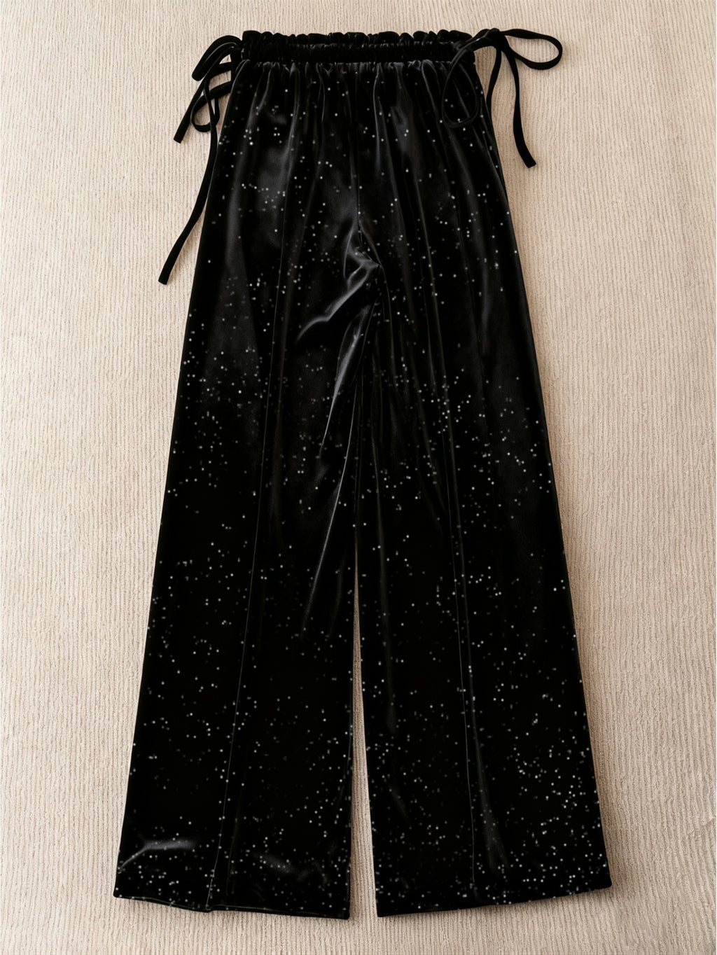 Pantalon pailleté grande taille — Velours noir, jambe large