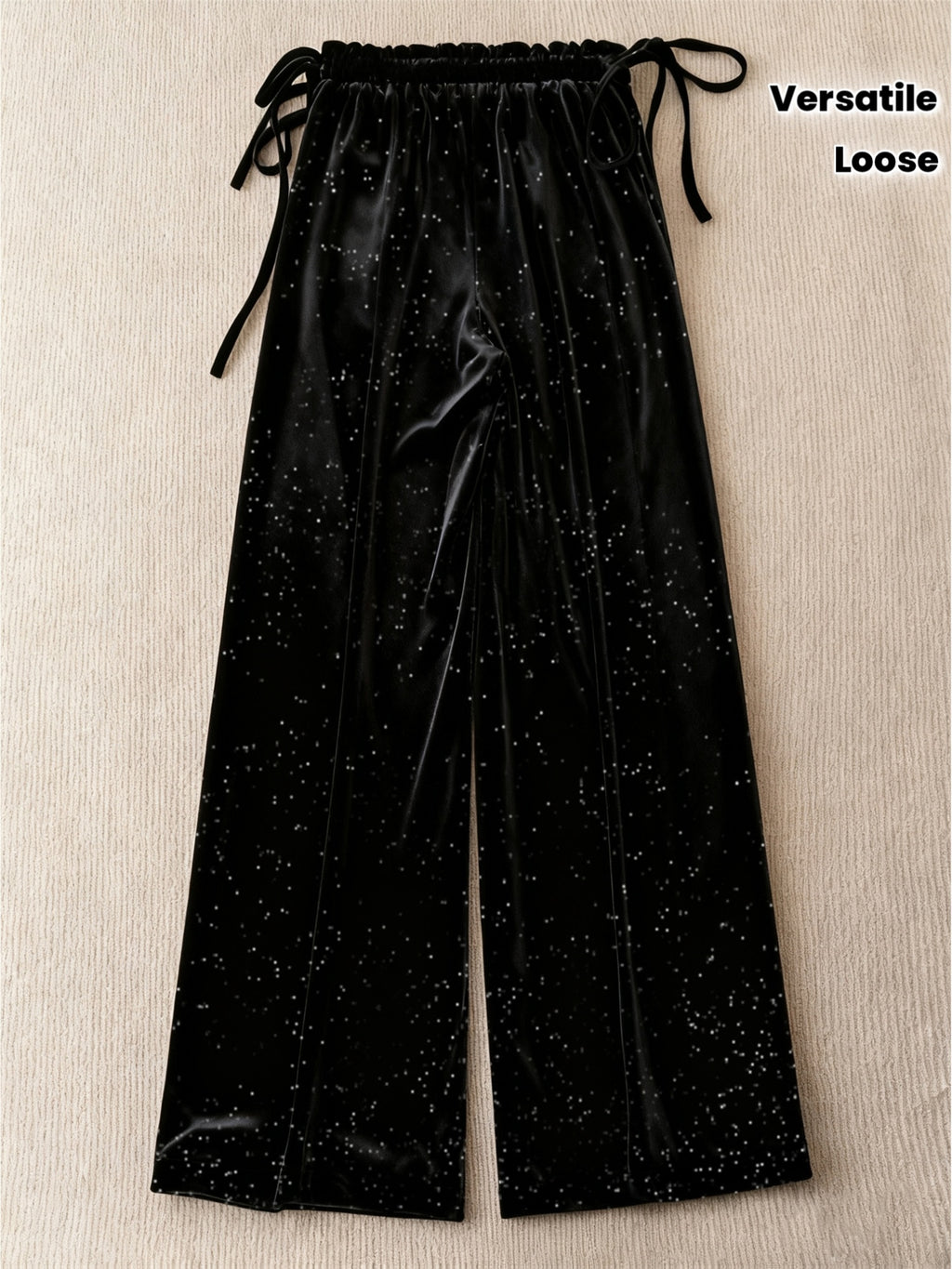 Pantalon pailleté grande taille — Velours noir, jambe large