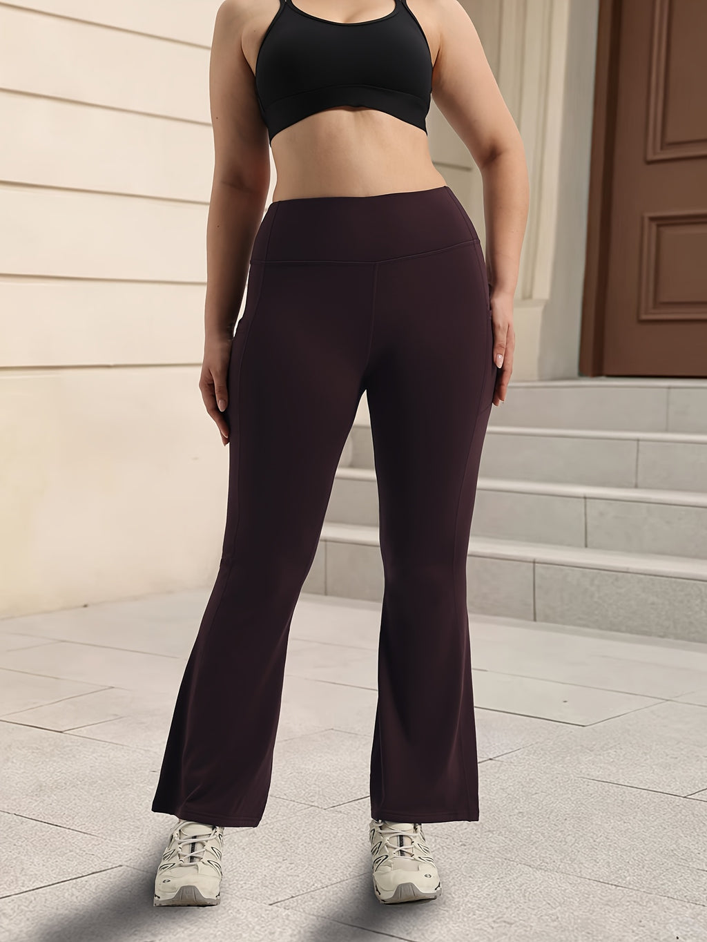 Pantalon de yoga grande taille — Bootcut noir ou brun café