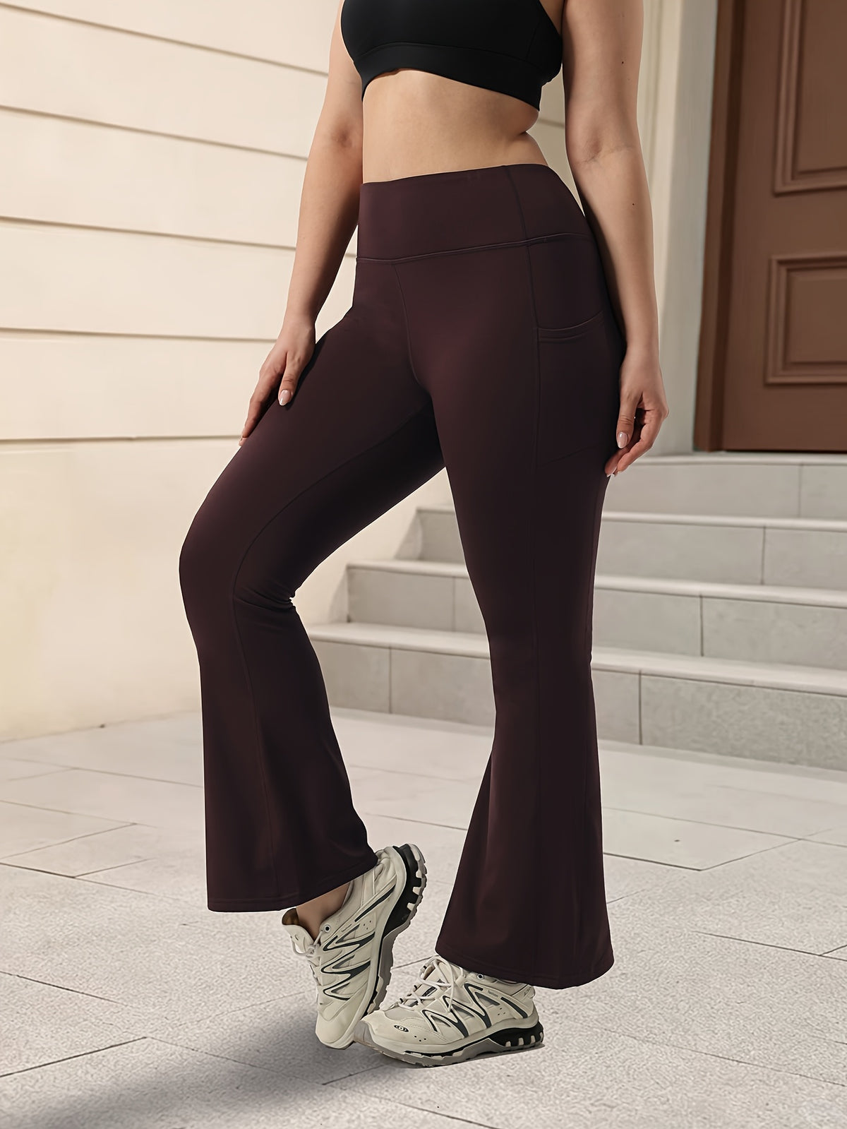 Pantalon de yoga grande taille — Bootcut noir ou brun café