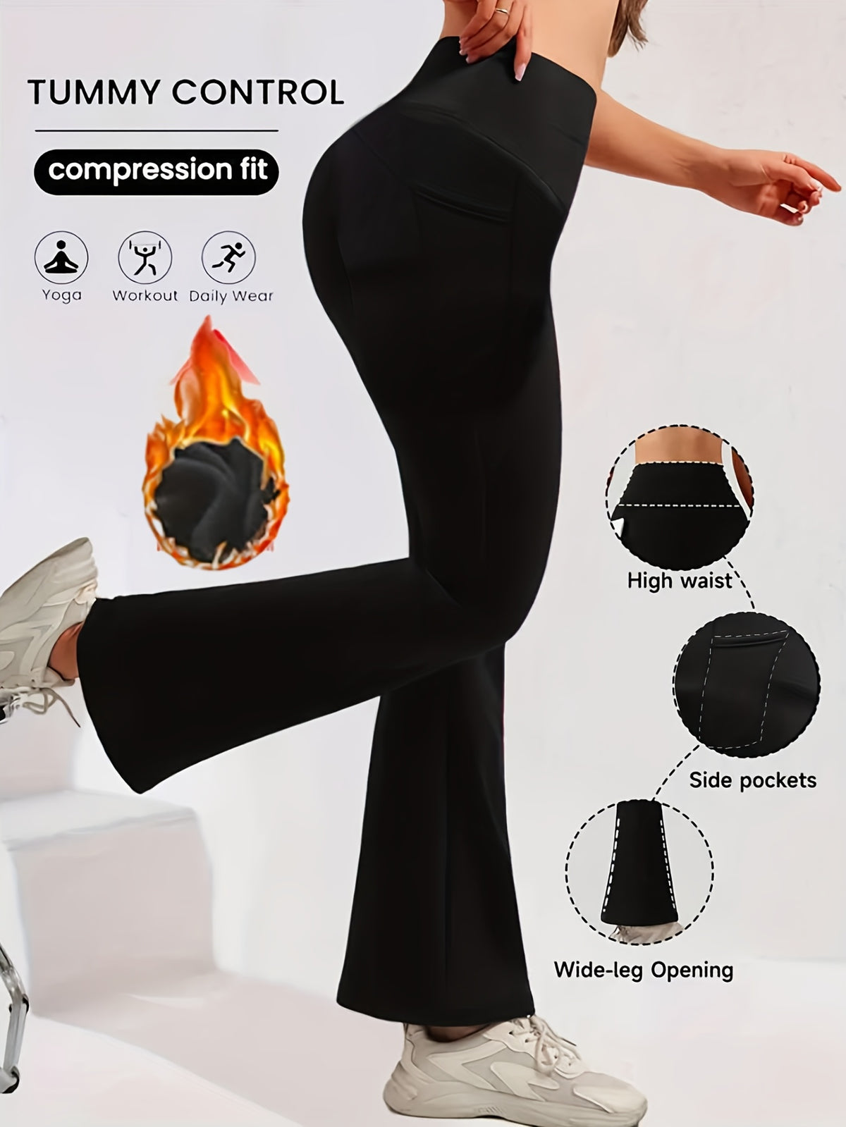 Pantalon de yoga grande taille — Bootcut noir ou brun café