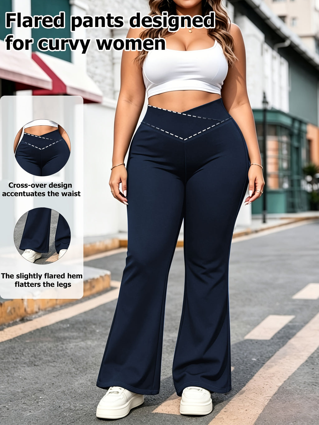 Pantalon de yoga grande taille — Croisé en V, bas en cloche