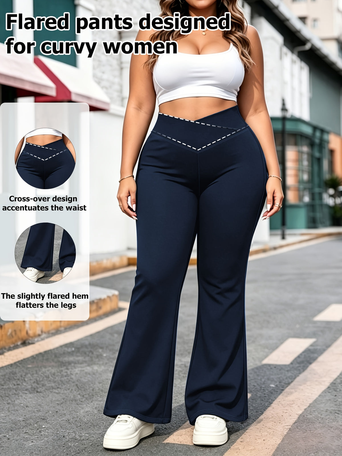 Pantalon de yoga grande taille — Croisé en V, bas en cloche