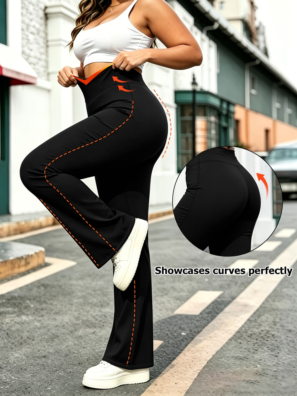 Pantalon de yoga grande taille — Croisé en V, bas en cloche