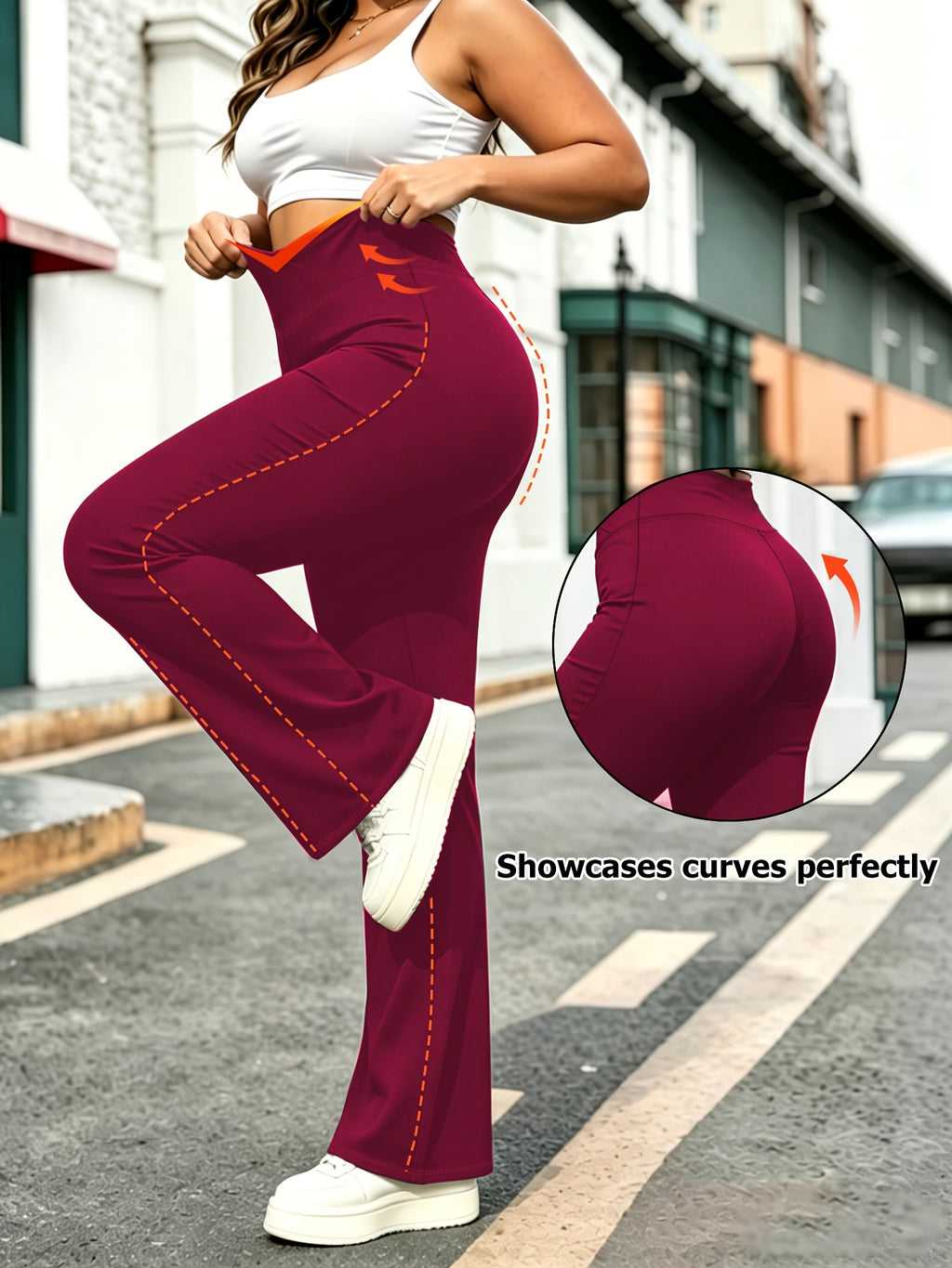 Pantalon de yoga grande taille — Croisé en V, bas en cloche
