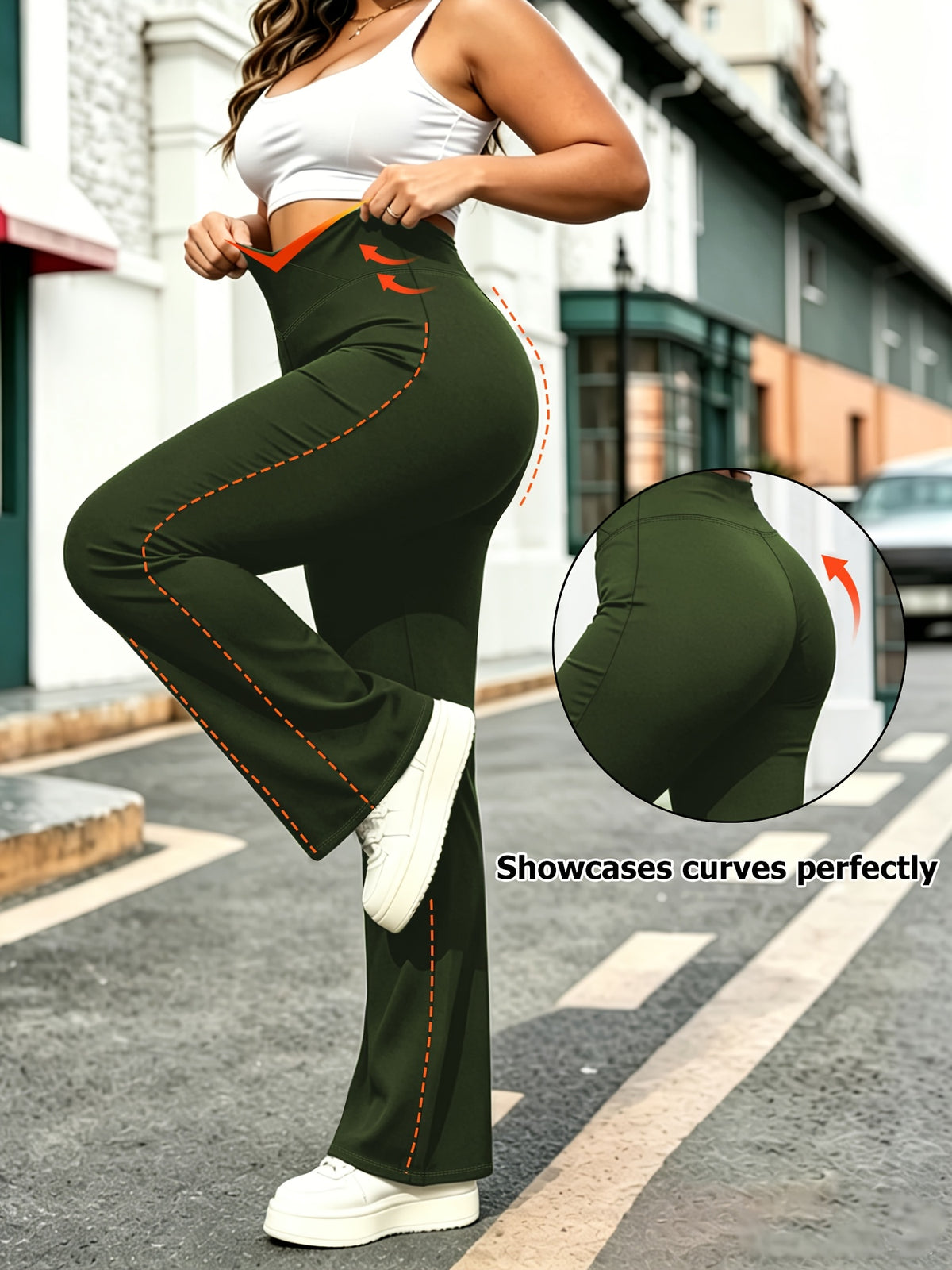 Pantalon de yoga grande taille — Croisé en V, bas en cloche