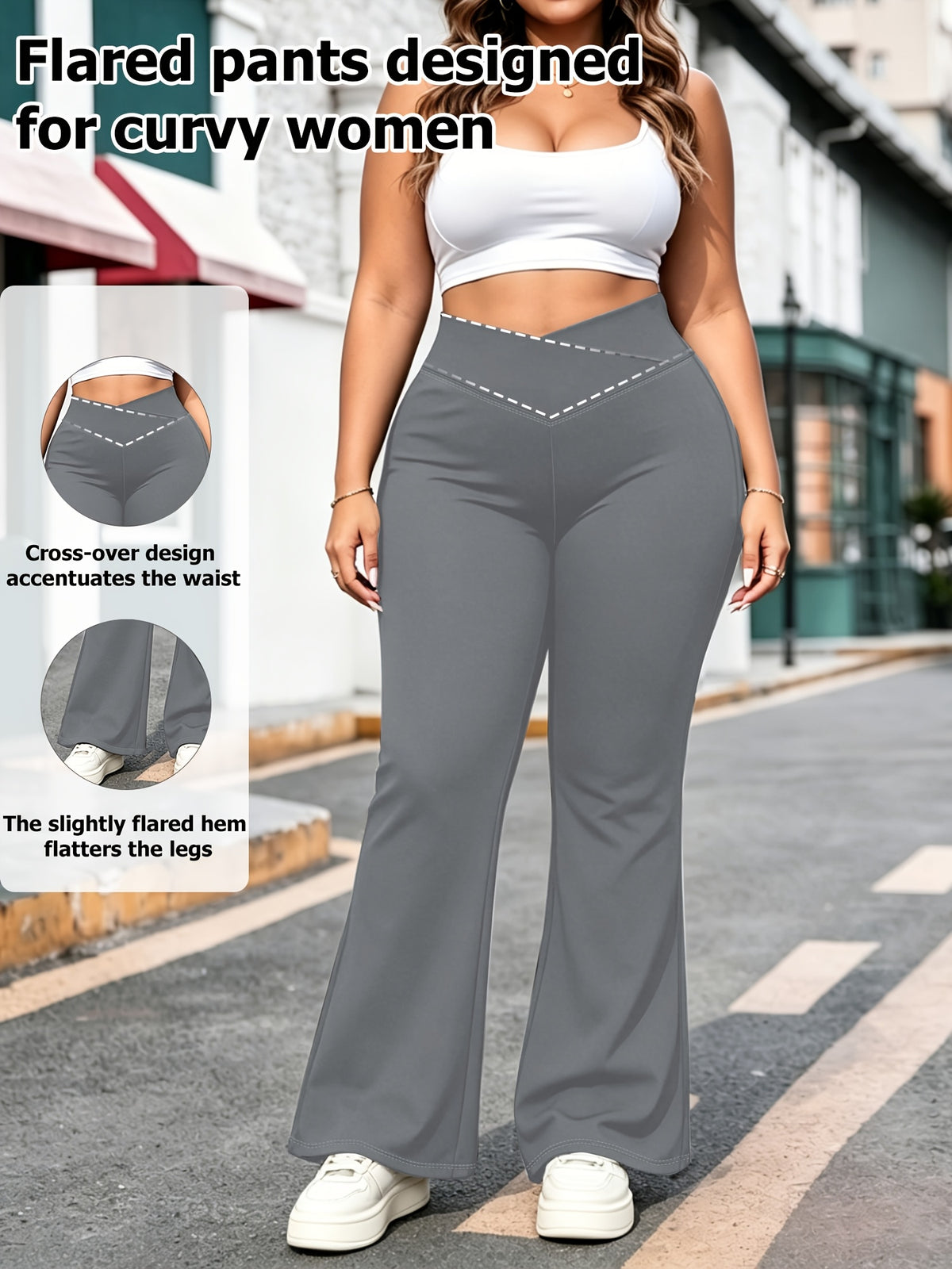 Pantalon de yoga grande taille — Croisé en V, bas en cloche