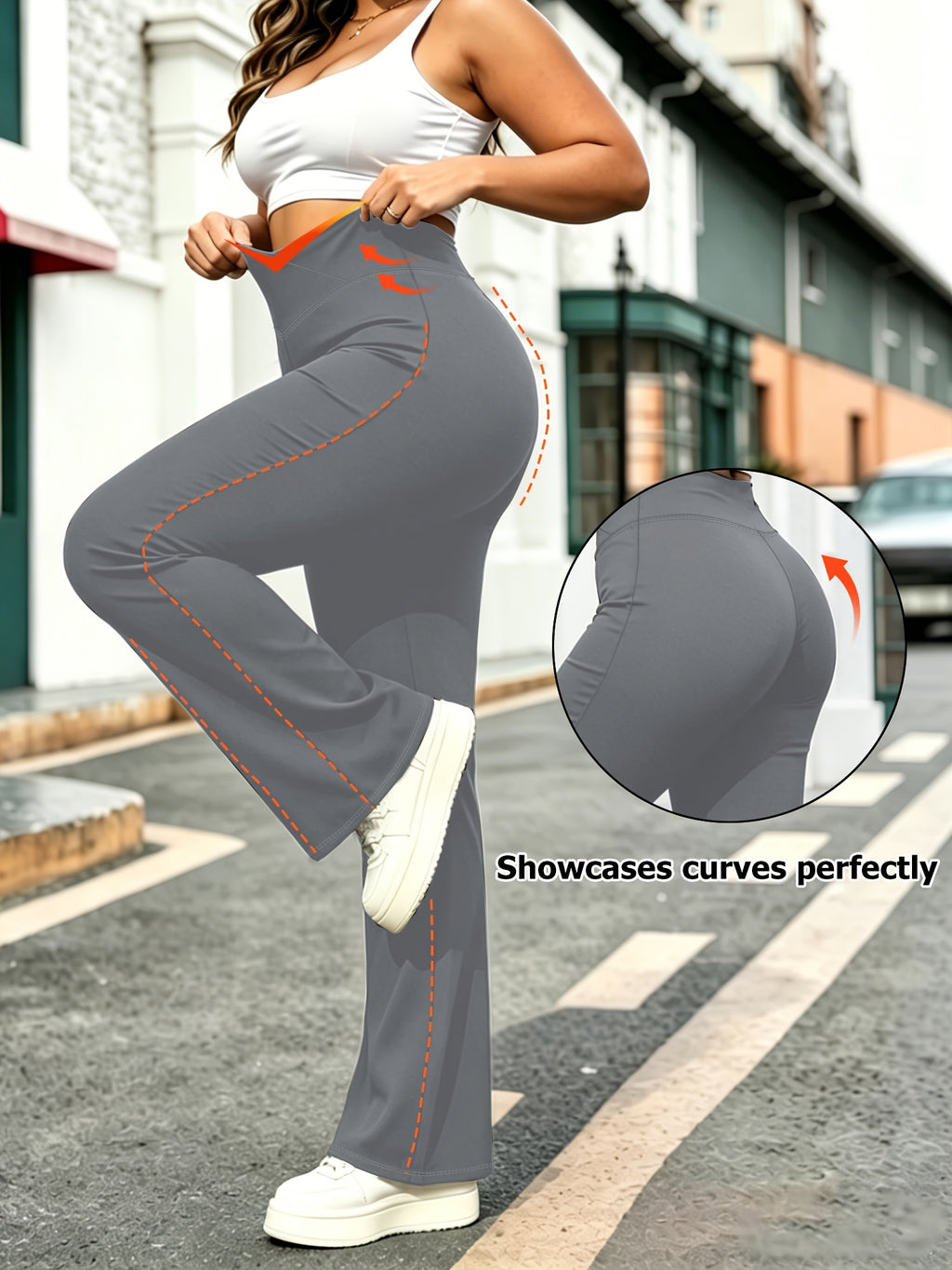 Pantalon de yoga grande taille — Croisé en V, bas en cloche
