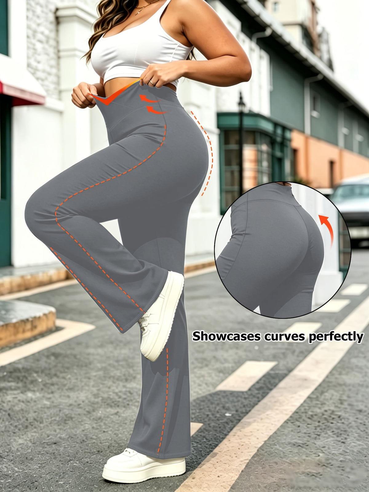 Pantalon de yoga grande taille — Croisé en V, bas en cloche