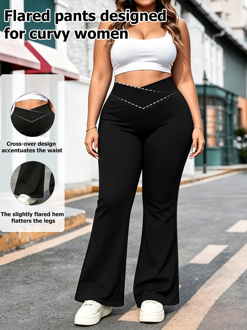 Pantalon de yoga grande taille — Croisé en V, bas en cloche