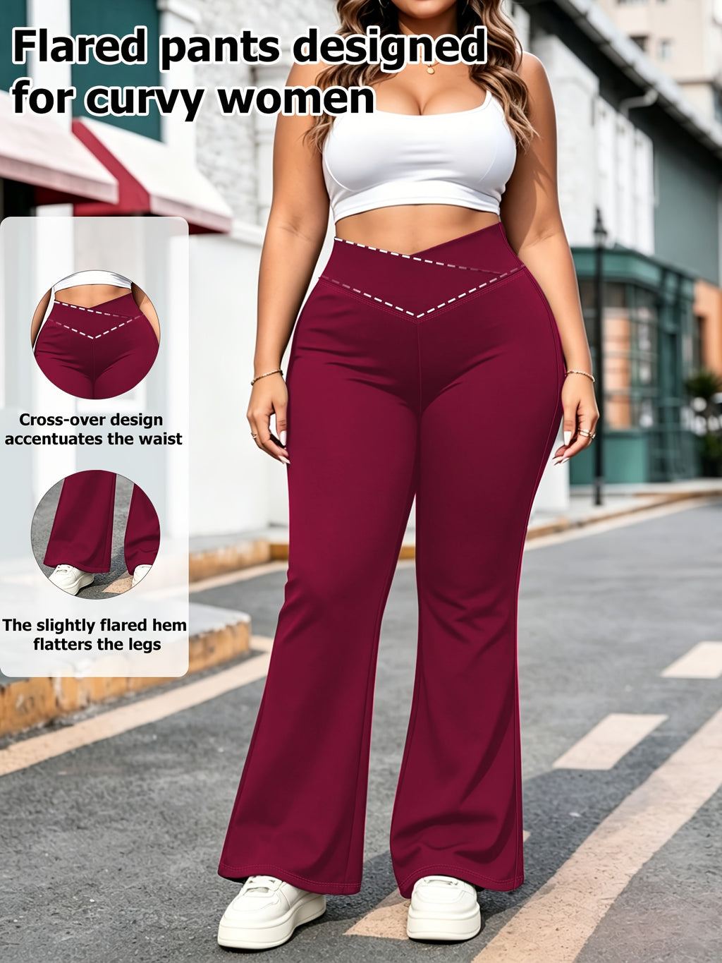 Pantalon de yoga grande taille — Croisé en V, bas en cloche