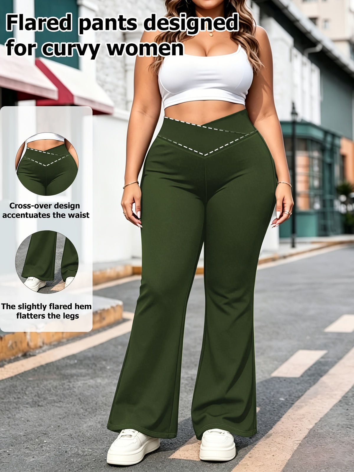 Pantalon de yoga grande taille — Croisé en V, bas en cloche