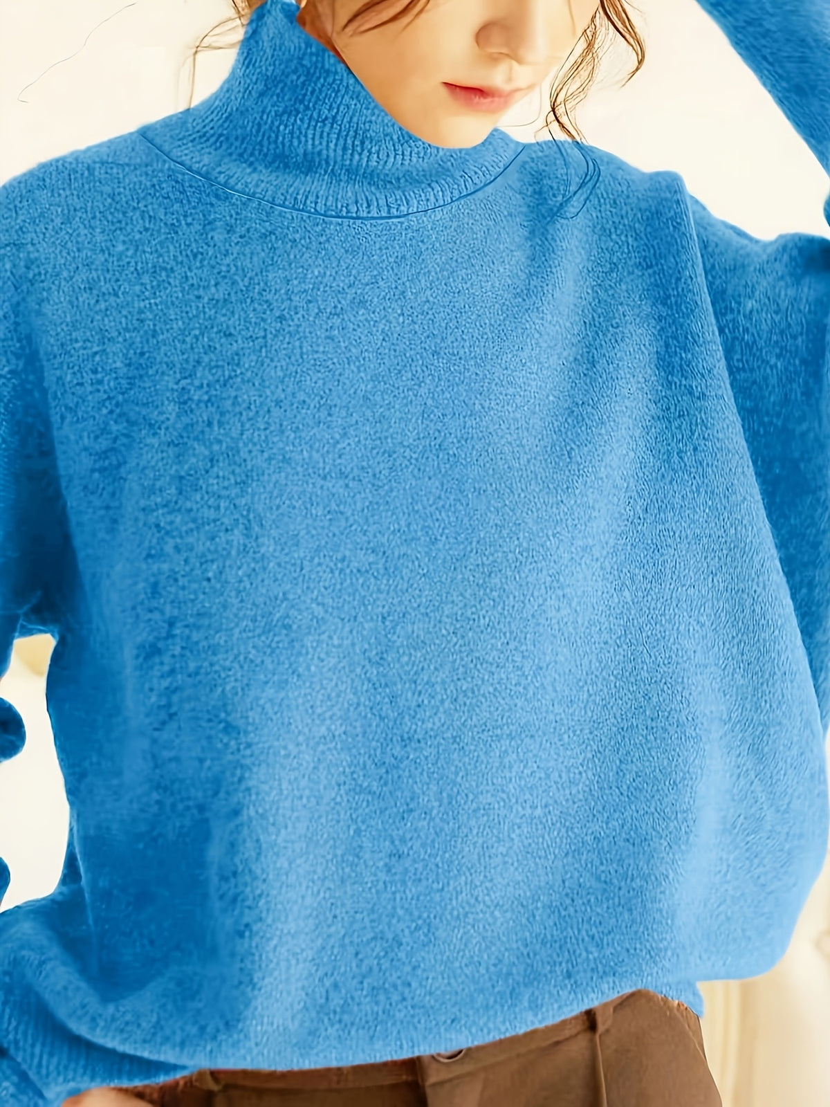 Pull grande taille, col roulé, maille côtelée, toucher moelleux