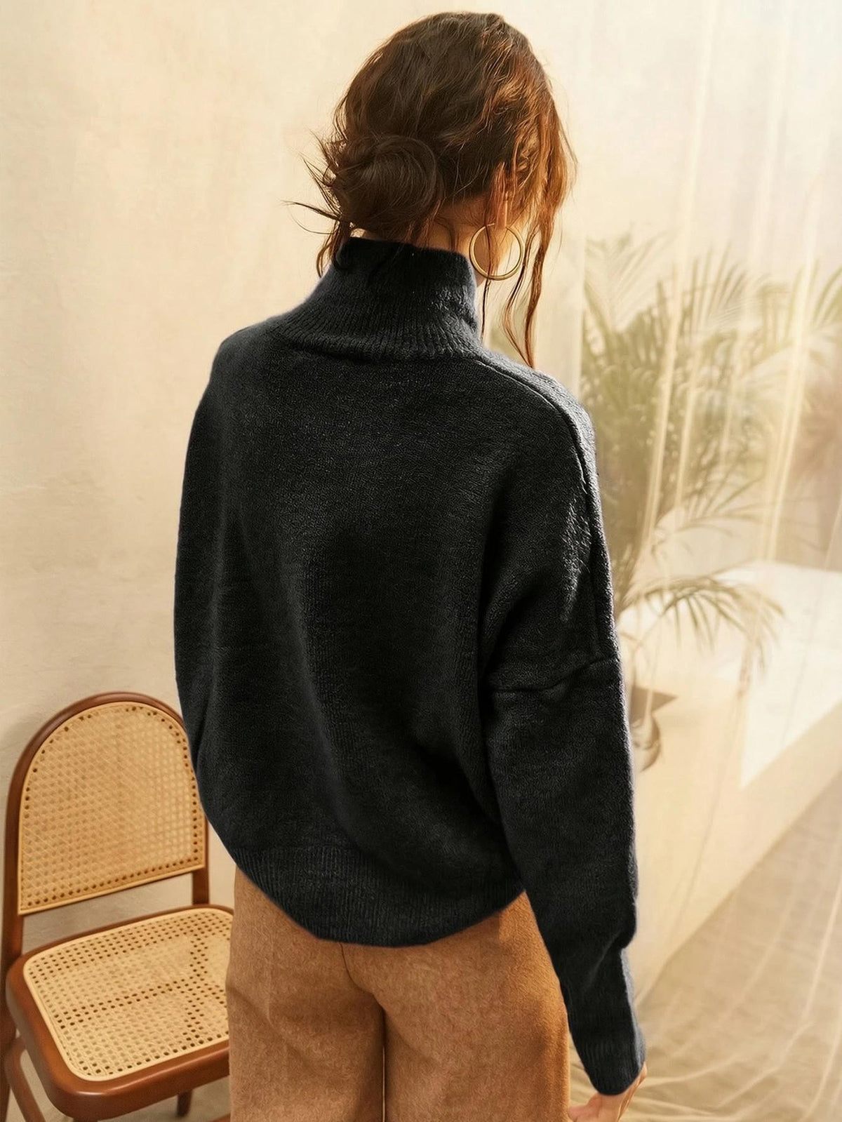 Pull grande taille, col roulé, maille côtelée, toucher moelleux, autre coloris