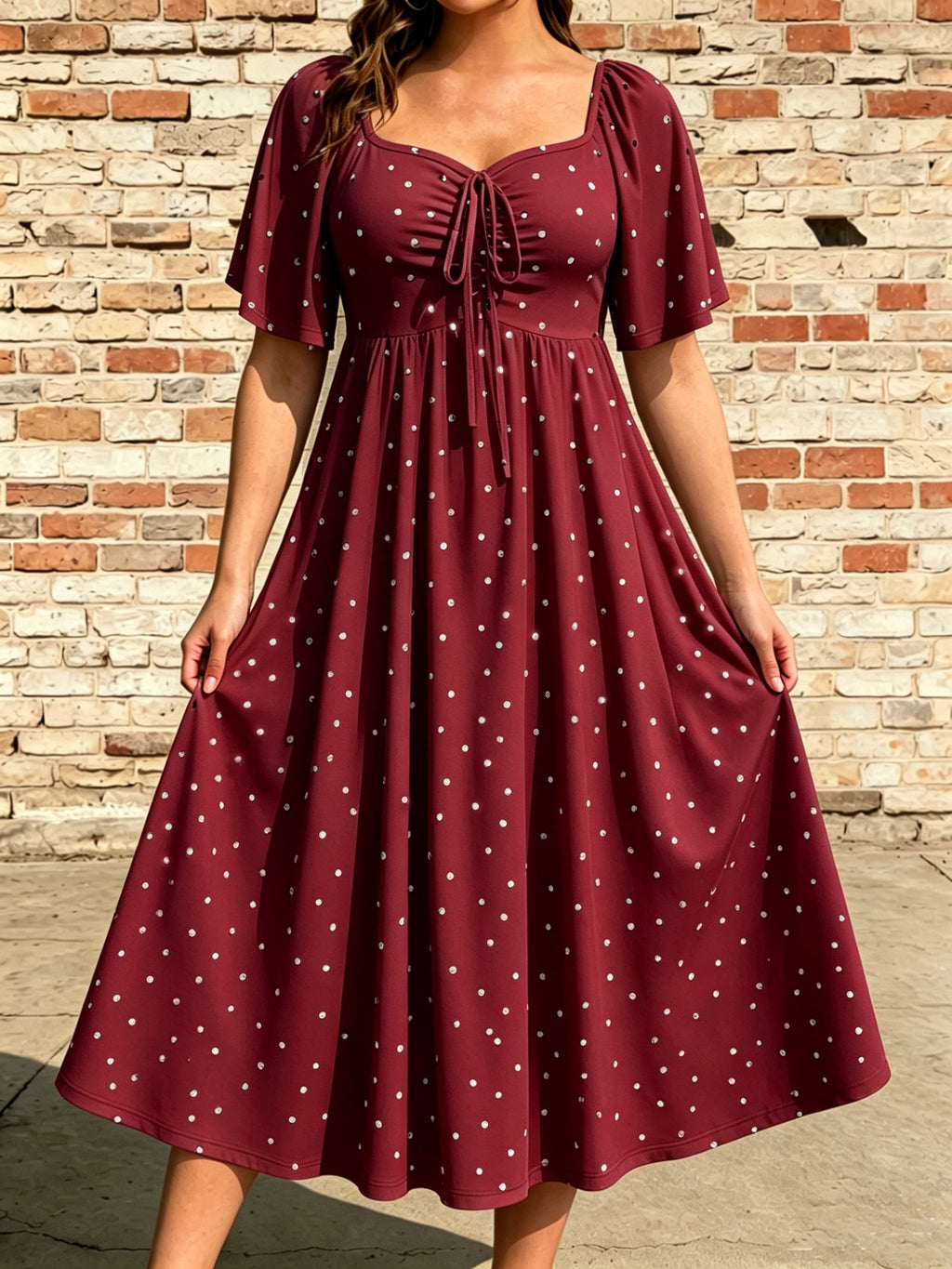 Robe mi-longue grande taille — Pois, taille sous poitrine