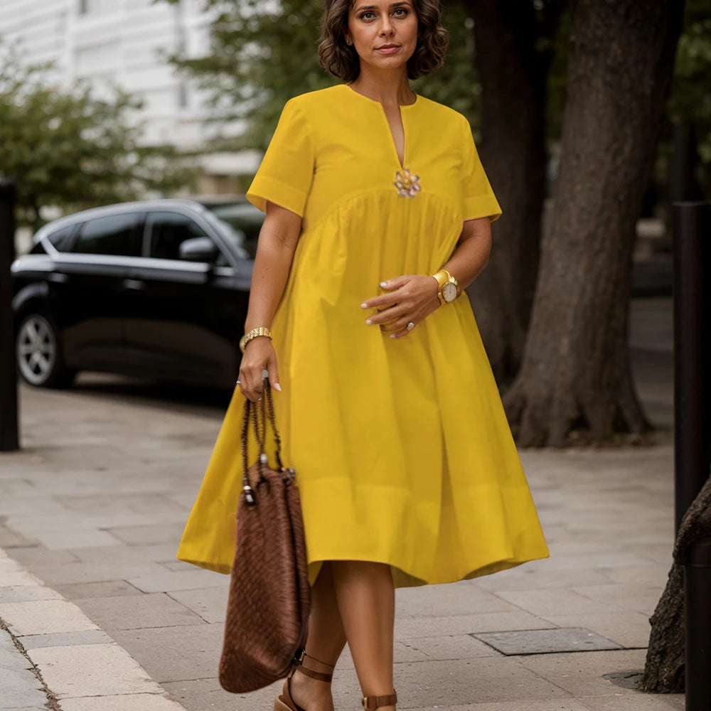 Robe ample grande taille, jaune