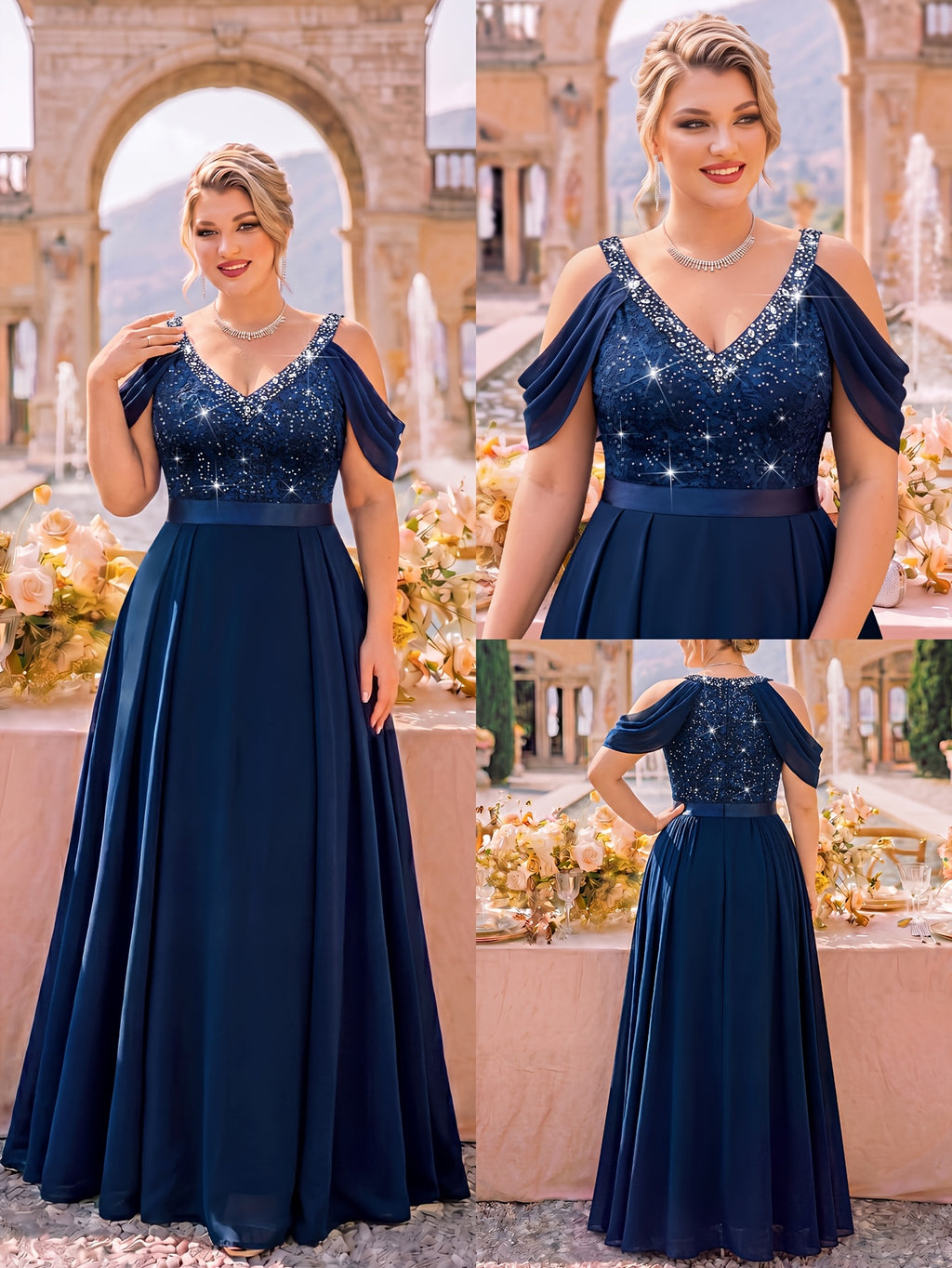 Robe de banquet grande taille — Liseré de perles marine