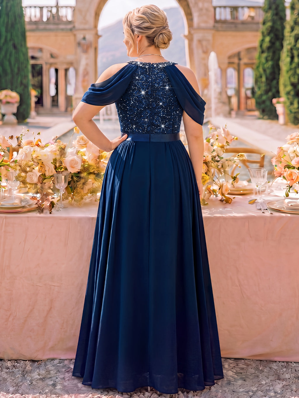 Robe de banquet grande taille — Liseré de perles marine