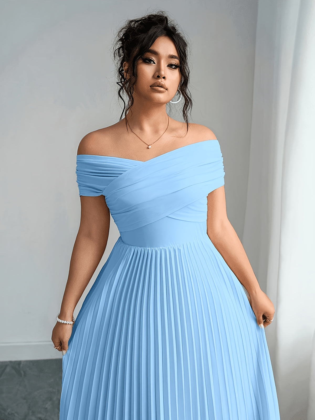 Robe de cérémonie grande taille, bardot drapé