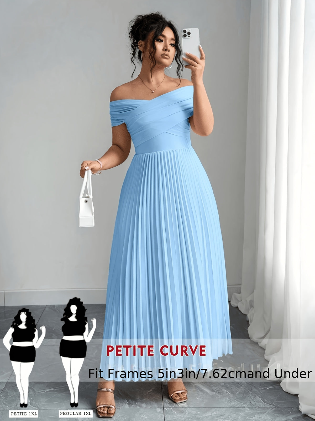 Robe de cérémonie grande taille, bardot drapé